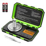 AMIR Professional Digital Milligram Scale, 50g Max High Precision Pocket Sized Jewelry Scale, Electronic Smart Scale with 50g Calibration Weight (Battery/Tweezers Included, Green)
