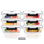 Hcrvvi Glass Containers with Lids - Food Storage Containers 6Pcs, Upgraded Snap Locking Lids, Airtight Meal Prep Containers Set, Food Containers 1040ml, BPA Free, Meal Prep Containers Reusable Glass