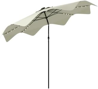 Outsunny 3(m) Garden Parasol Umbrella with 32 Solar LED Lights and Tilt, Outdoor Market Table Umbrella Sun Shade Canopy with Crank, 8 Ribs, Cream White