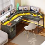 YITAHOME L Shaped Desk with File Drawer & 3 Cubbies Storage Shelves, 67" Corner Computer Desk with LED Lights & Power Outlets, L-Shaped Office Desk with Monitor Stand, Grey