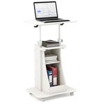 Giantex Mobile Podium Stand, Height Adjustable Laptop Cart with Tilting Tabletop & Storage Compartments, Rolling Lectern with Lockable Casters for Classroom, Church, Home Office, White