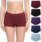 Molasus Womens High Waisted Cotton Boy Shorts Panties Ladies Full Coverage Stretch Underwear Pack of 5,Multicolor,Large