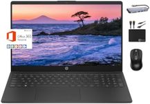 HP Laptop Computer 2024, 15.6" HD Display, Quad-Core Intel Processor N200, 16GB RAM, 384GB Storage (128GB UFS + 256GB Card), Wi-Fi 6, 1 Year MS Office 365, Long Battery, Win 11S+MarxsolAccessory Black