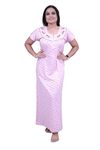 FOR YOU FOR ME Cotton Hosiery Nighty Night Gown for Women, Short Sleeves Maxi Dress - Women's Cotton Blend Hosiery Ankle Length All Over Printed Nighty Night Dress Gown - Blush Pink