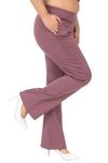 Mlada Bootcut Flare Pants for Women,Stretch Cotton Knit Mid Waist Flared Trouser with Elastic Waist Band Utility Pockets for Formal Office Work Wear,Travel-Regular/Plus Size-Grapeshake,9XL