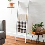 DWVO 4.8Ft Poly Lumber Wall Leaning Blanket Ladders Quilt Towel Display Rack Shelf Holder, HIPS Water Resistant Rack Rustic Farmhouse (White)