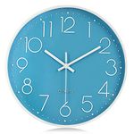 Lafocuse 3D Silent Kitchen Blue Wall Clock Battery Operated,Non Ticking Quartz Decorative Wall Clocks for Living Room Modern Bedrooms Office Home 12 Inch