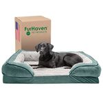 Furhaven Orthopedic Dog Bed for Large Dogs w/Removable Bolsters & Washable Cover, for Dogs Up to 95 lbs - Plush & Velvet Waves Perfect Comfort Sofa - Celadon Green, Jumbo/XL