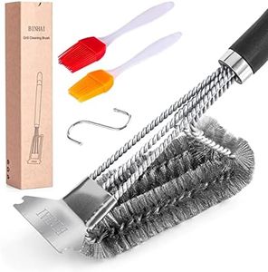 BINHAI spazzola per la pulizia della spatola per barbecue, 1 spazzola per la pulizia delle griglie e 2 spazzole per olio, spazzola resistente a 3 rami in acciaio inox per barbecue.
