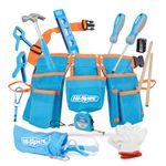 Hi-Spec 16pc Blue Kids Tool Kit Set & Child Size Tool Belt. Real Metal Hand Tools for DIY Building, Woodwork & Construction Learning Tool Kit for Kids. Gift for Boys