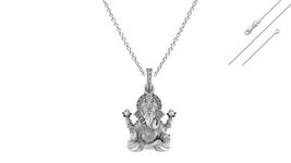 Akshat Sapphire Sterling Silver (92.5% purity) God Ganesha Chain Pendant (Pendant with Anchor/Cable Chain- 22 inches) for Men & Women Pure Silver Lord Ganapathy Chain Locket for Good Health & Wealth