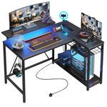 Bestier L Shaped Desk with Power Outlets & LED Lights Compact Corner Desk with Shelves Reversible Computer Desk with Hooks for Home Office Bedroom Small Space 106.5CM (Black, 106.5CM)