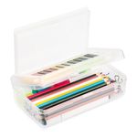 Meiikun 1 Pack Pencil Box 2 Compartments, Large Pencil Case for Boys Girls, Assorted Colors Crayon Box Clear Pencil Cases, Stationery Storage Organizer for Students School Office (Clear)