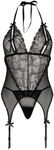 Lovehoney Peek-A-Boo Lace Halter Neck Black Bustier Lingerie For Women with G String & Garter Straps - One Size: 4-12