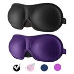 3D Eye mask for Sleeping,Machine Washable, Sleep Mask for Women, Blinder Blindfold Airplane with Travel Pouch (Black +Purple)