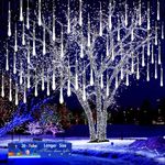 Kwaiffeo Christmas Lights: 20 Tube (Equivalent to 2 Sets of 10-Tubes) Meteor Shower Lights Outdoor Christmas Decorations Icicle Lights for Xmas Tree Halloween Decoration Wedding Party Window, White