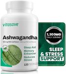 Vitasave Organic Ashwagandha Supplement 120 Vegetarian Capsules - 1300mg per Serving - Non-GMO, Gluten-Free & Dairy-Free - Natural Sleep Aid - Memory Enhancer - Reduces Stress