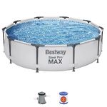 Bestway Steel Pro Max | Round Frame Swimming Pool with Filter Pump, Above Ground Frame Pools, Grey, 12ft