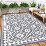Enyhom Extra Large Outdoor Area Rugs, 270 x 360 cm Waterproof Durable Garden Rug Foldable Recycled Plastic Straw Mat Portable UV Resistant Garden Carpet Rug for RV, Deck, Balcony, Porch, Grey