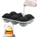 Silicone Ice Ball Maker Moulds XL, 6cm(2.3inch) Sphere Ice Cube Moulds with Lid - Great for Jelly Milk Juice Chocolate Moulds or Cocktails Whiskey & Plastic Funnel (6) Black Large Ice Ball Moulds