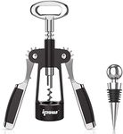 IPOW 2 in 1 Wing Corkscrew Wine Bottle Opener - Manual Wine Cork and Beer Cap Remover Kit for Professionals or Home Use