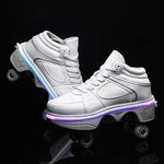 YXHUI Deformation Roller Shoes, Unisex LED Skating Shoes Pop Out Wheel Roller Skate Shoes Automatic Walking Shoes Invisible Pulley Shoes Skates,Silver-EU37/UK4