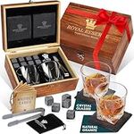 Whiskey Glasses Set of 2 with Whiskey Stones by Royal Reserve - Tongs & Coasters – Whiskey Gifts for Men, Dad, Boss, Boyfriend on Christmas - Cadeau Homme