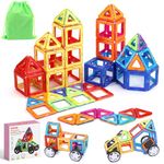 ECHOCUBE Magnetic Building Blocks, 40 PCS Blocks Magnetic Tiles with 2 Magnetic Wheels Set, Educational Magnet Construction Toys Christmas Birthday Gift for Kids 3 Years Old and Up