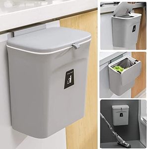 SENENQU Poubelle Suspendue Cuisine avec Couvercle, 9L Poubelle Murale Cuisine, Poubelle Camping Car Suspendu pour Portes d'armoires Placard Salle de Bain - 29,5 x 13 x 23,7 CM