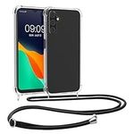 kwmobile Crossbody Case Compatible with Samsung Galaxy A15 5G Case - Clear TPU Phone Cover w/Lanyard Cord Strap - Black/Transparent