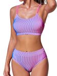 CUPSHE Women's Bikini Set Two Piece Swimsuits High Waisted Scoop Neck Spaghetti Adjustable Straps Textured, Purple/Magenta, Medium