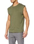 Urban Classics Men's Sleeveless T-Shirt Workout Vest with Round Neckline and Rolled Hems, Loose Tank Top, 100% Jersey Cotton, Olive, Size: X-Large, XL