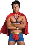 EDENIGHT Mens Superhero Lingerie Costume Boxer Cosplay Outfits with Red Cloak