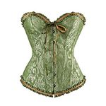 Springcmy Women Plus Size Corset Tops Boned Overbust Bustier Shapewear Lingerie Floral Lace Up Ruffle Trim Waist Push Up Bodysuit (A-Green, L)