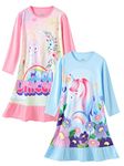 LOLPIP Girls Nightgowns 2-Pack Long Sleeves Kids Unicorn Cartoon Cotton Casual Dresses Children Size Medium,4-5 Years