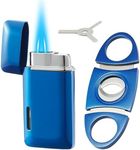 Bbsisgo Lighter and Cutter Set, Double Jet Flame Torch Lighter with Adjustment Tools, Refillable Windproof Butane Gas Lighter, Gifts for Men, Blue.(Sold Without Gas)