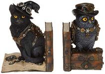 Design Toscano Knowledge Seekers Steampunk Cat and Owl Sculptural Bookends 10 inch