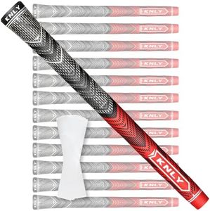 KNLY Hybrid Golf Grips Set of 13,High Feedback Multi-Compound Golf Club Grips,Grain Sense Non-slip Texture Design,Standard/Midsize,13 Grips with 15 Tapes and 13 Grips with All Repair Kits for Choice.(Red-2 in 1(13 Grips Only with 15 Tapes), Standard)