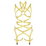 PETM•HS Women's Full Body Harness Set Strappy Stockings Garter Belt Elastic Adjust Belt Punk EDC Dance Rave Costume (Orange Yellow)