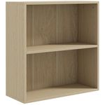 HOMCOM 2 Tier Low Bookcase with Adjustable Shelf, Bookshelf, Display Storage Shelf with 2 Compartments for Home Office, Living Room, Study, Natural Wood Finish