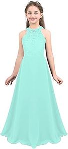 IEFIEL Vestido Largo de Fiesta para Flores Niña Vestido de Gasa Elegante Cuello Hálter Vestido Ceremonia de Cóctel Noche Desfile 4-16 Años Menta Verde 12 años