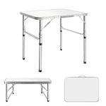 EFAN Folding Camping Table 75x55CM Aluminum Picnic Table, Portable Dining Table Lightweight Folding Card Table for Indoor Outdoor Patio Backyard Party, 2 Height-33cm/70cm