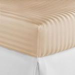 300 Thread Count Satin Stripe Double Fitted Sheet 30 cm Extra Deep Pocket - Double bed Sheets Long Staple 5cm distance Sateen Stripped Weaves - Hypoallergenic