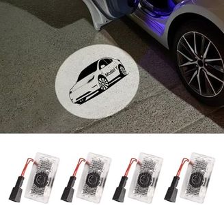 Obaiwanmg 4Pcs LED Car Door Projector Courtesy Lights Ghost Shadow Lamp Accessories Compatible with Tesla Model Y No Fade 4K-HD Welcome Light