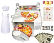 TEKOR Toys Toy Pizza Oven Set | Pizza Oven | Pizza Cutter | Server | 6 Slices | 18 toppings | Salt & Pepper Shaker | Menu | Money | Children Kids Apron & Chef Hat| Using Imagination and Endless Fun