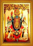 ADA Handicraft Mata Kali Mahakali Devi With Sri Ramkrishna Paramhansa Sarada Devi Hindu Religious Wood Photo Frame For Wall Kali Puja Shyama Puja Mahanisha Puja (35 x 25 x 1 cm, Multicolour)