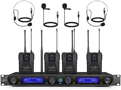 MicrocKing UHF Wireless Microphone System Cordless Lapel/Headset/Lavalier Mic(4 Bodypacks), Fixed Frequency, Long Range 400ft, Ideal for Party Church Conference Speech