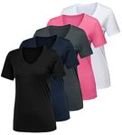 CE' CERDR 5/7 Pack Workout Shirts for Women, Moisture Wicking Quick Dry Active Athletic Women's Gym Performance T Shirts, 5 Pack Black, White, Dark Grey, Navy, Pink, Medium