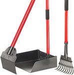 Pawler Pooper Scooper for Large Dogs, Small Dogs and Horses, Metal Poop Scooper Set with Long Handle Rake, Spade and Tray for Yard, Grass, Dirt or Gravel, Heavy Duty Aluminum Poop Picker Upper