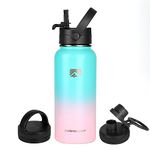 Polarscape Stainless Steel Insulated Water Bottle with Straw - Metal Water Bottle, Includes 3 Lids, 2 Straws, and Straw Brush - Wide Mouth, Double-Walled, BPA Free, Leak Proof - 1L Bubble Bliss